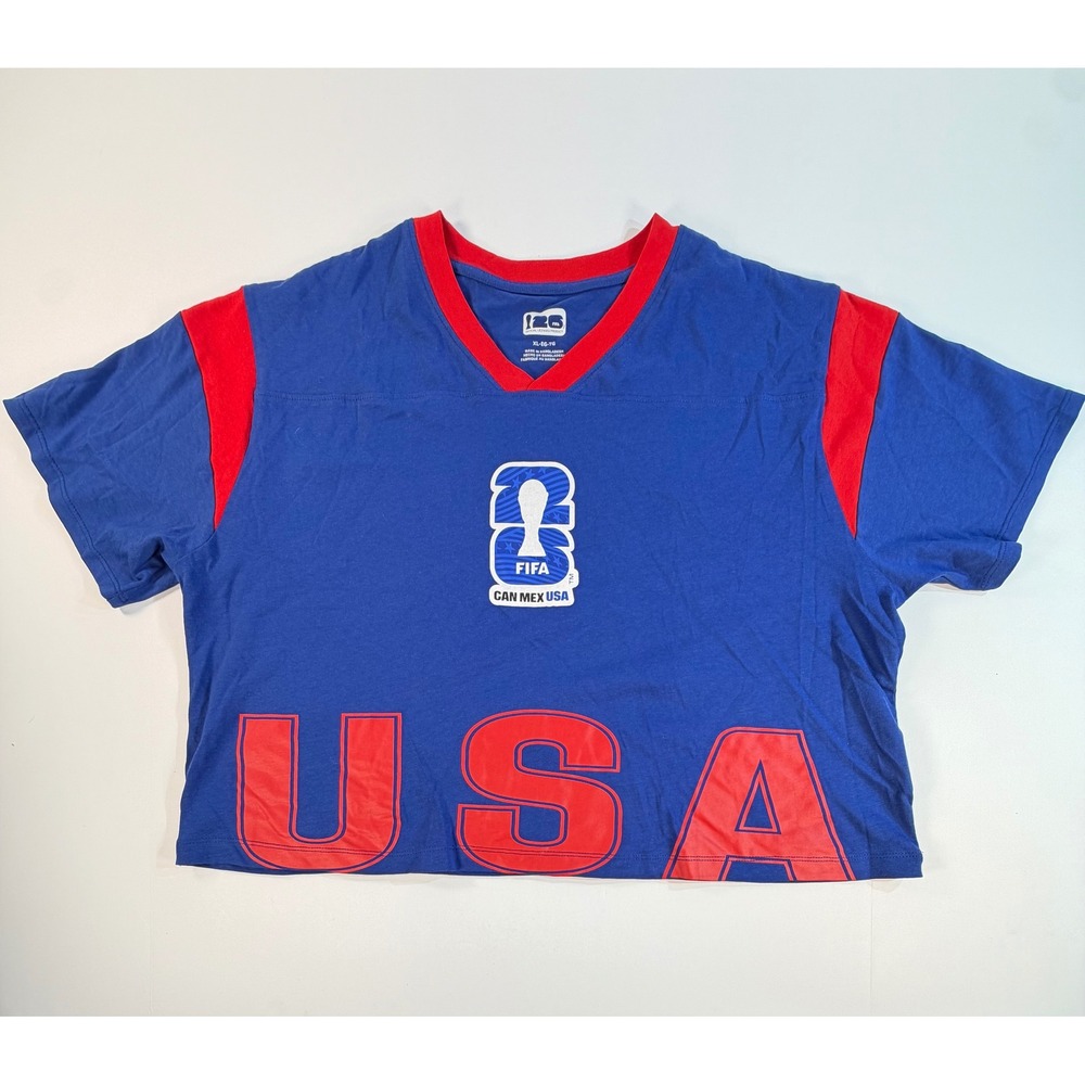 USA Blue and Red Cropped V-Neck Sports Top